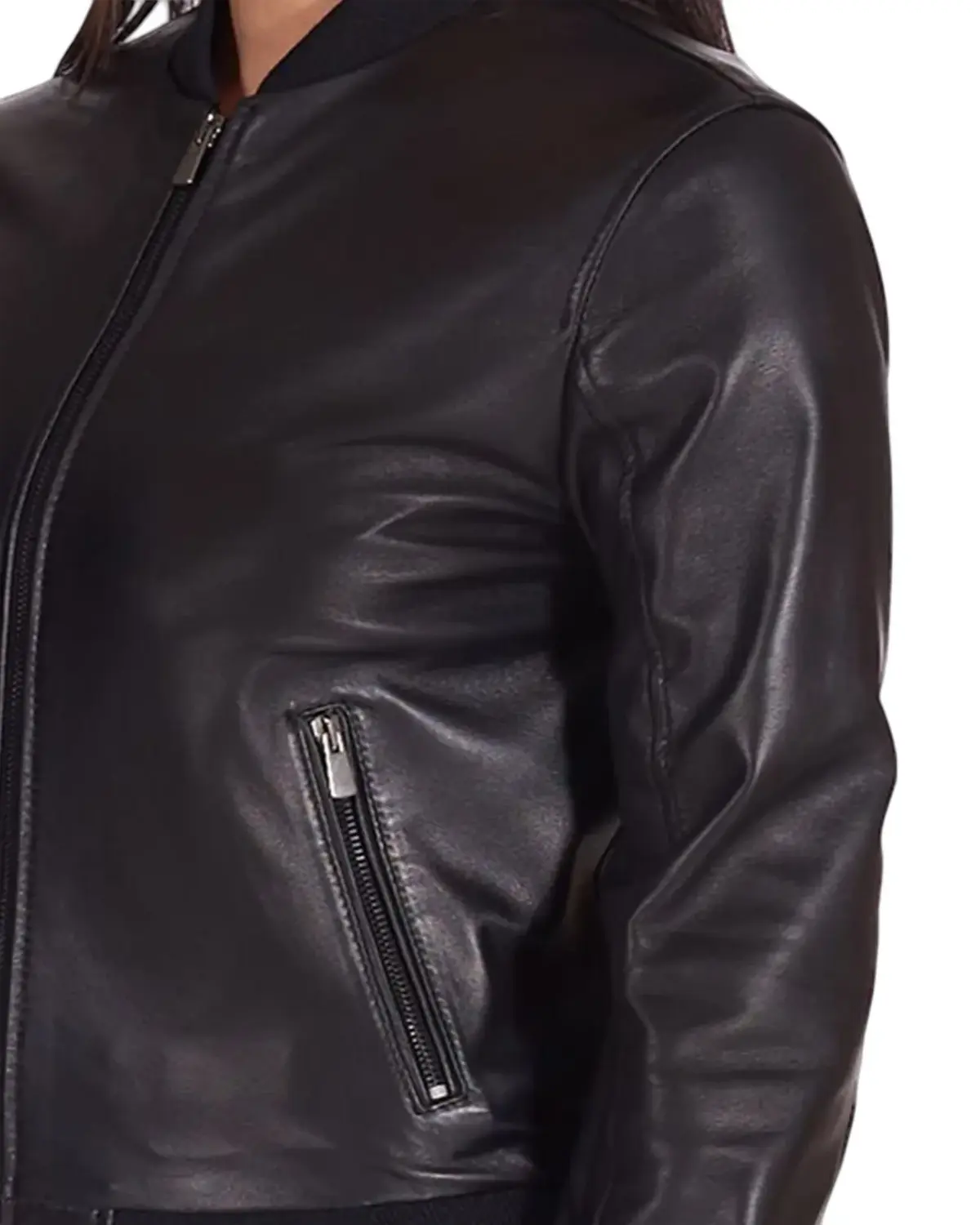 Womens Matt Black Bomber Leather Jacket | Elite Jacket