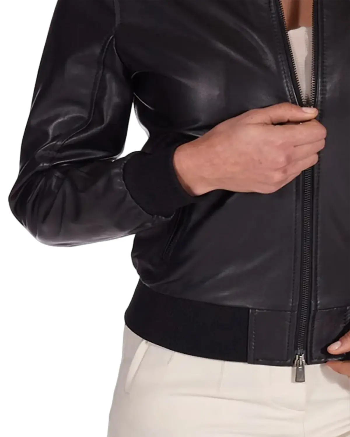 Womens Matt Black Bomber Leather Jacket | Elite Jacket