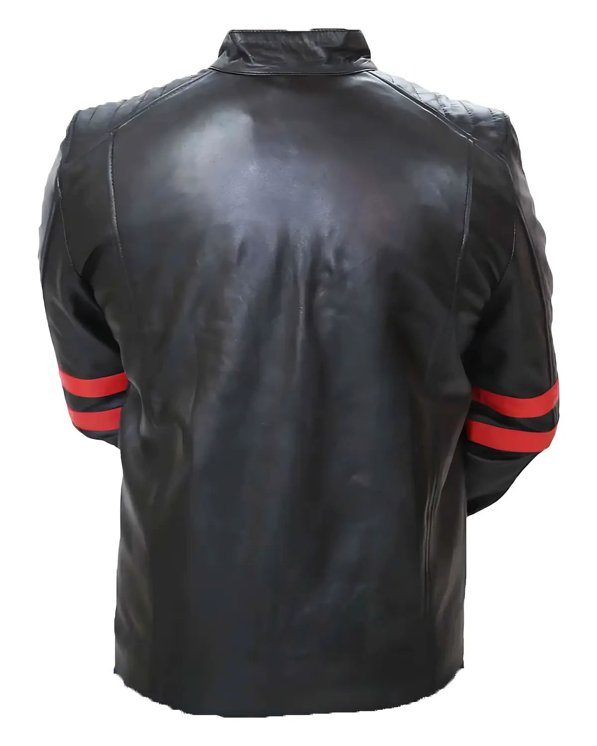 Mens Black Cafe Racer Red Strip Lambskin Leather Jacket