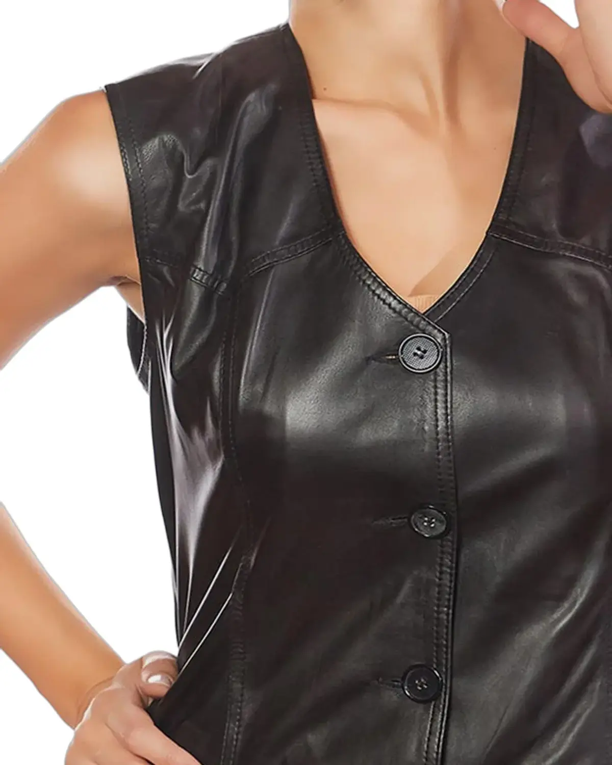 Womens Coal Black Biker Leather Vest | Elite Jacket