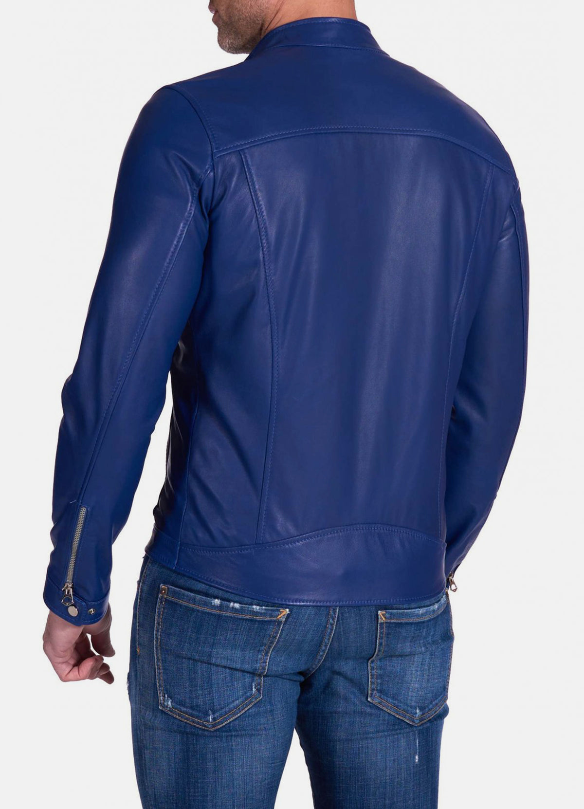 Mens Ink Blue Biker Leather Jacket