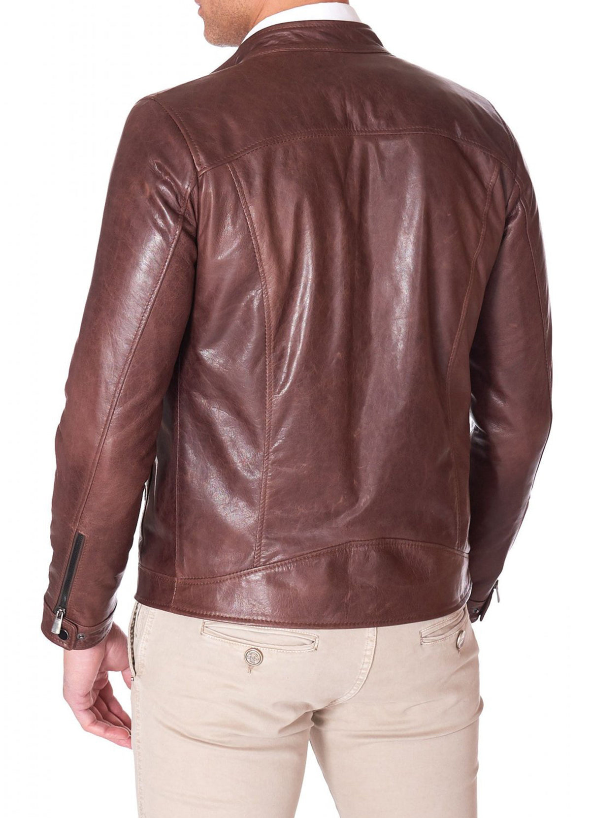 Mens Casual Style Brown Biker Leather Jacket | Elite