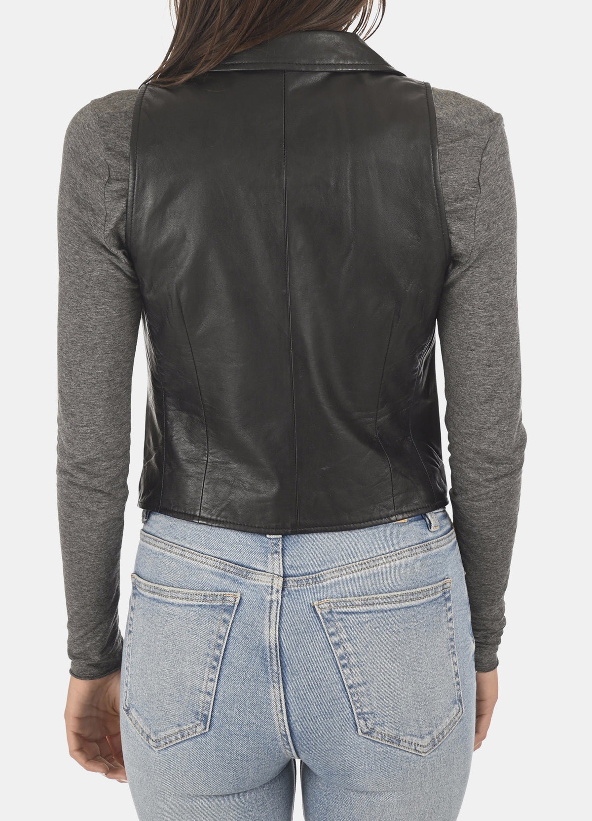 Womens Charcoal Black Leather Vest