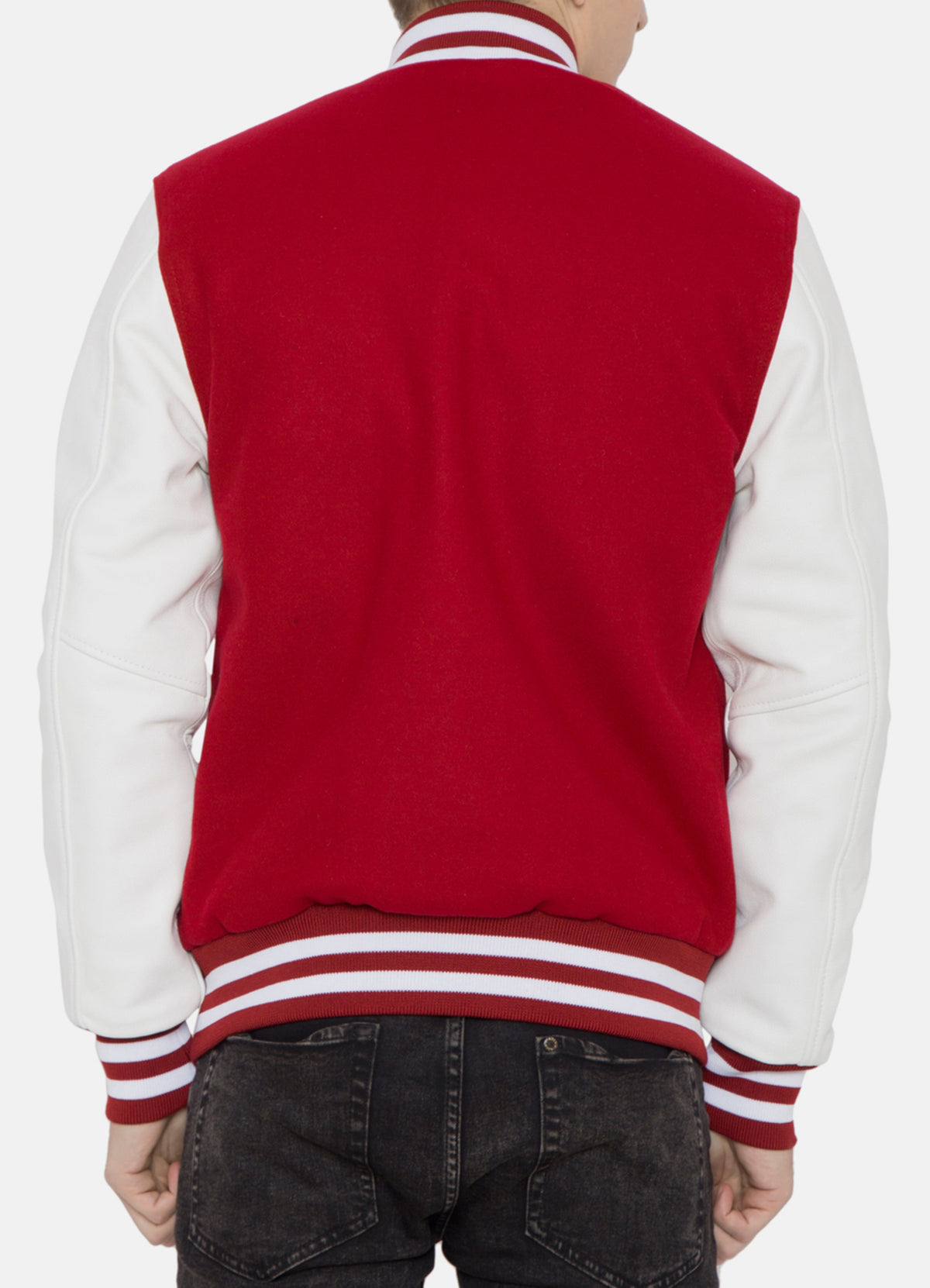 Mens Casual Red and White Varsity Jacket