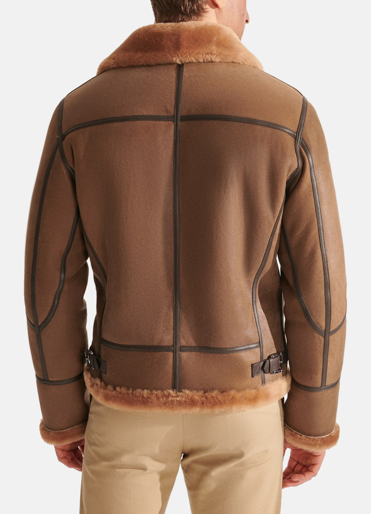 Mens Camel Brown Vintage Shearling Leather Jacket