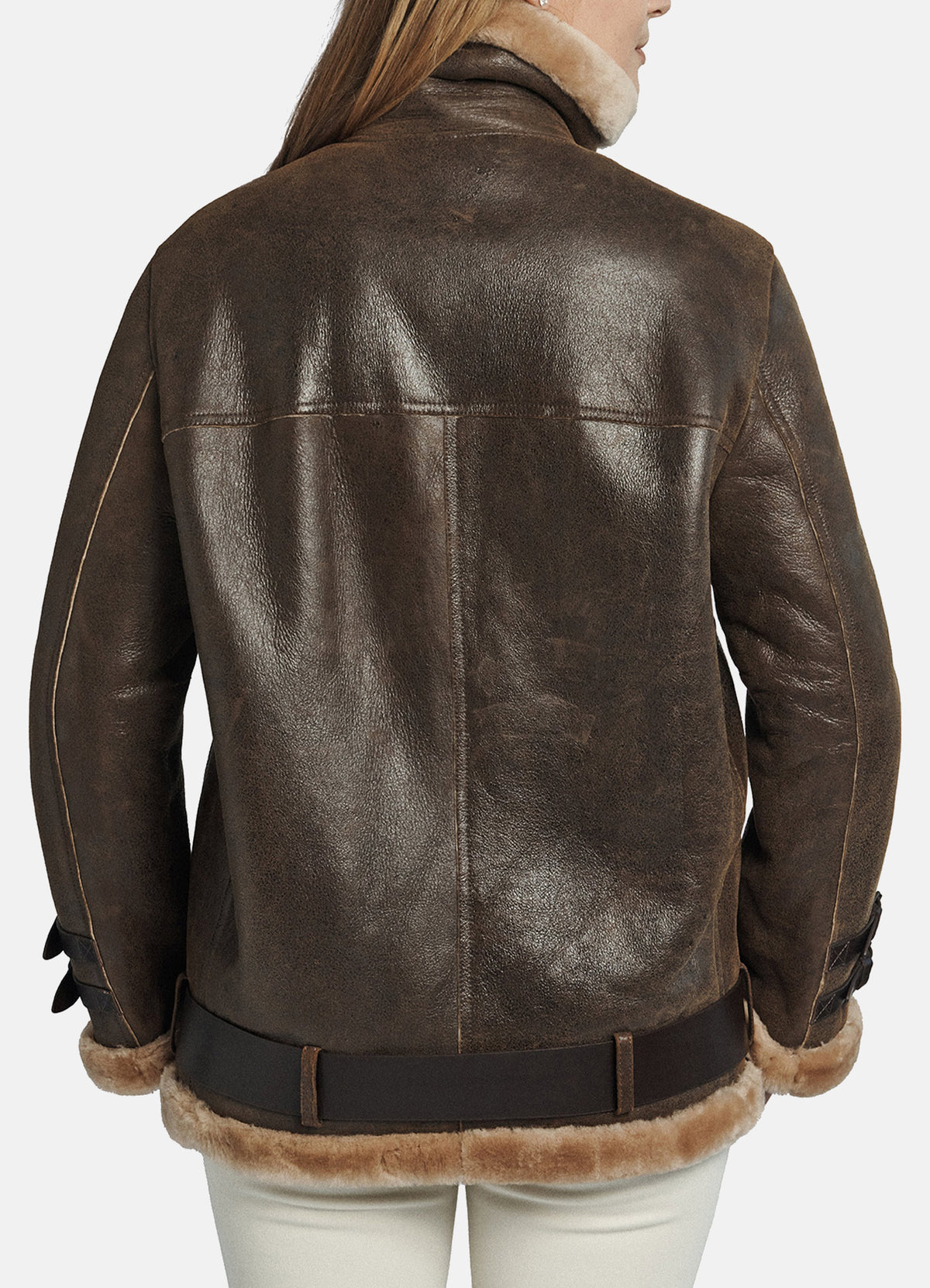 Womens Oversized Brown Shearling Leather Jacket | Elite Jacket
