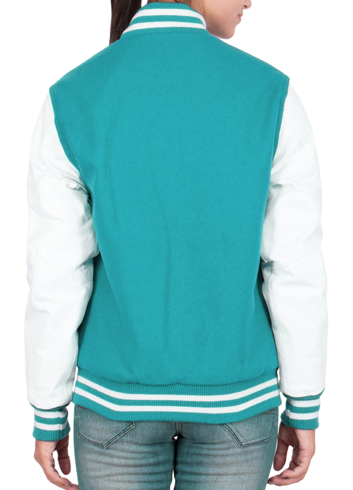 Womens Cyan and White Varsity Jacket | Elite Jacket