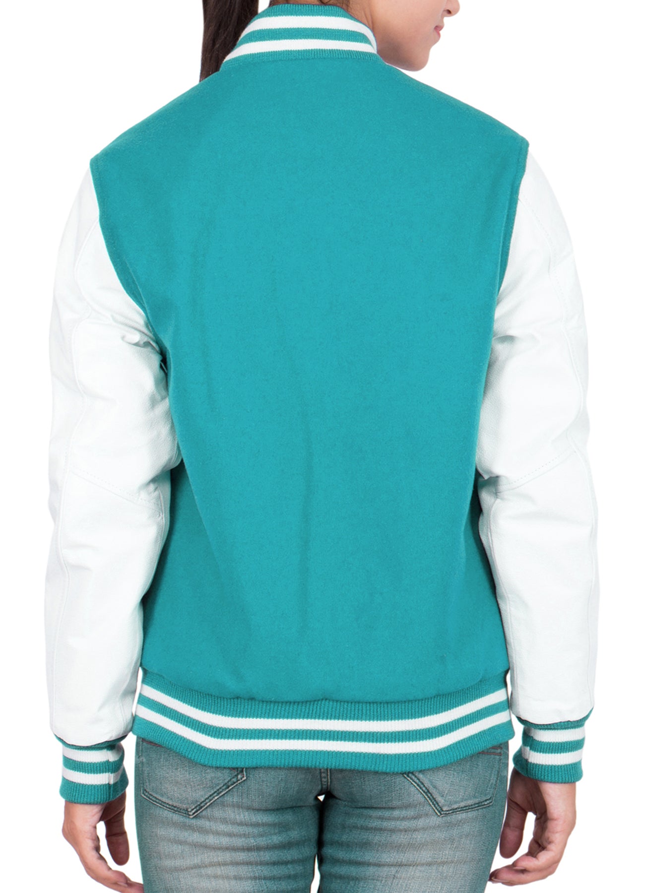 Cyan Jacket Womens Cyan and White Varsity Jacket | Elite Jacket