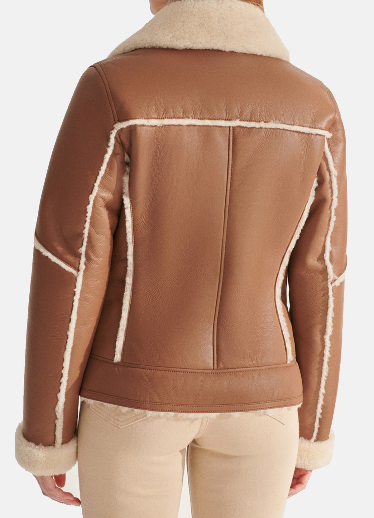 Womens TAN Sports Shearling Leather Jacket