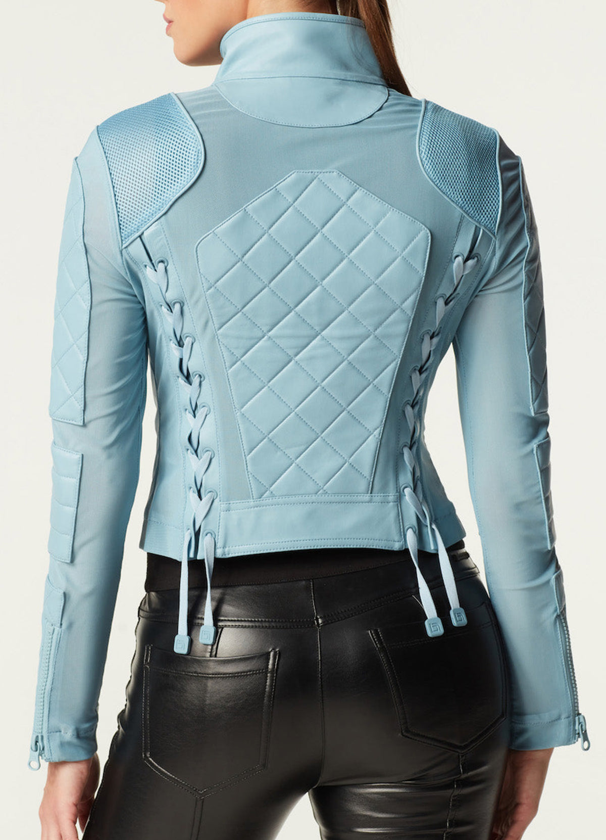 Womens Blue Leather Biker Shorts | Elite Jacket