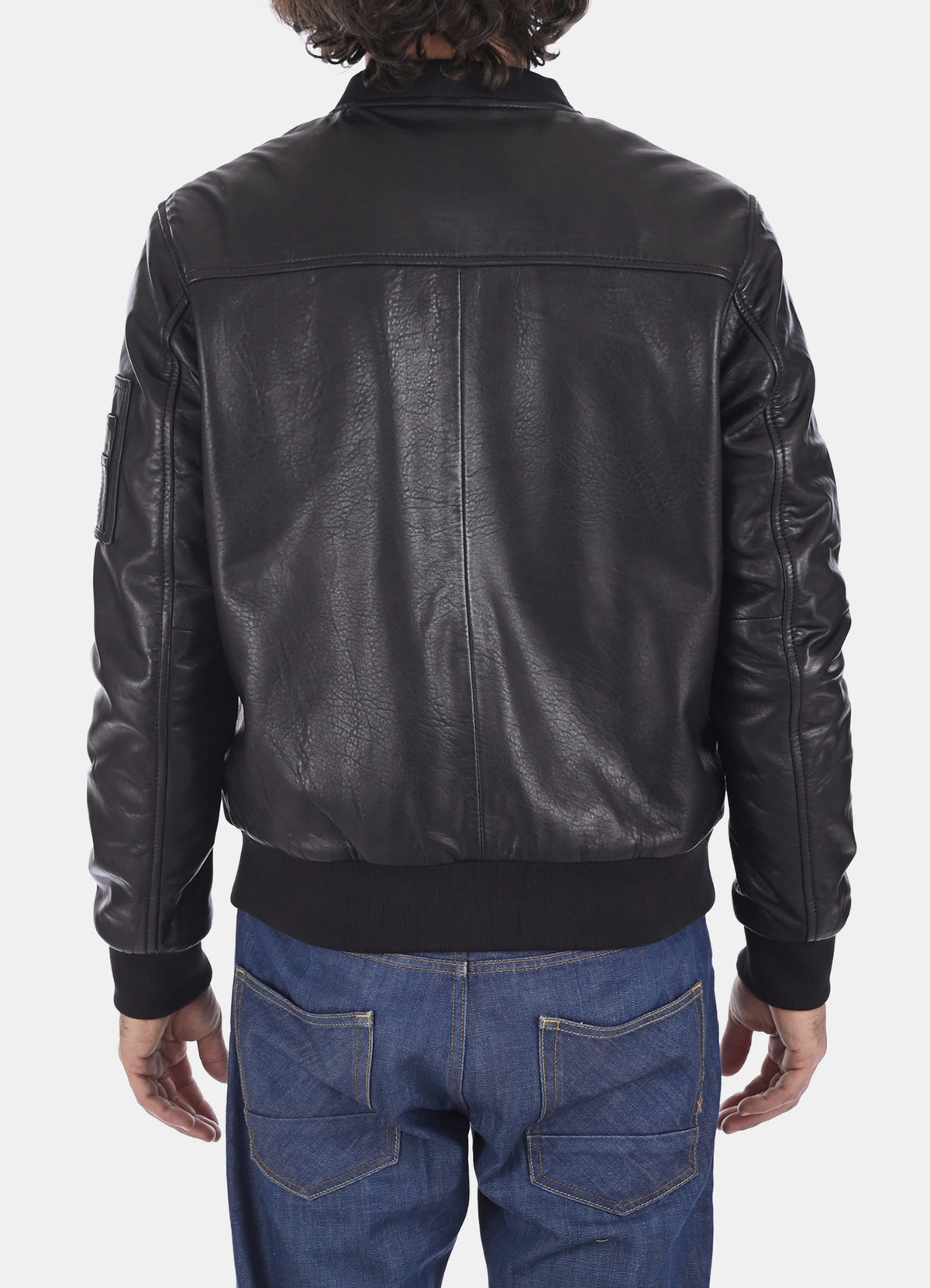 Mens Ink Black Bomber Leather Jacket | Elite Jacket