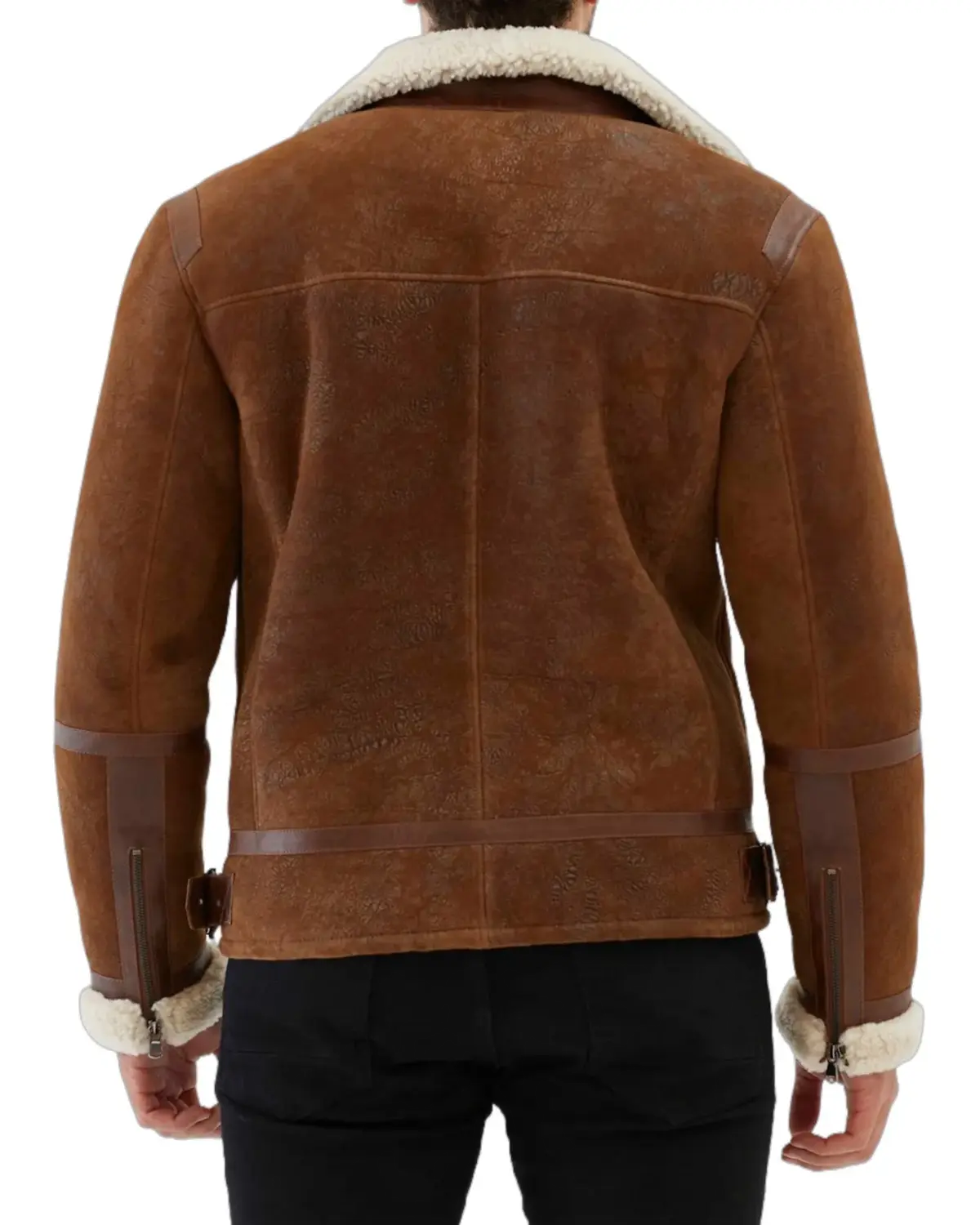 Mens Aviator Brown and White Shearling Leather Jacket