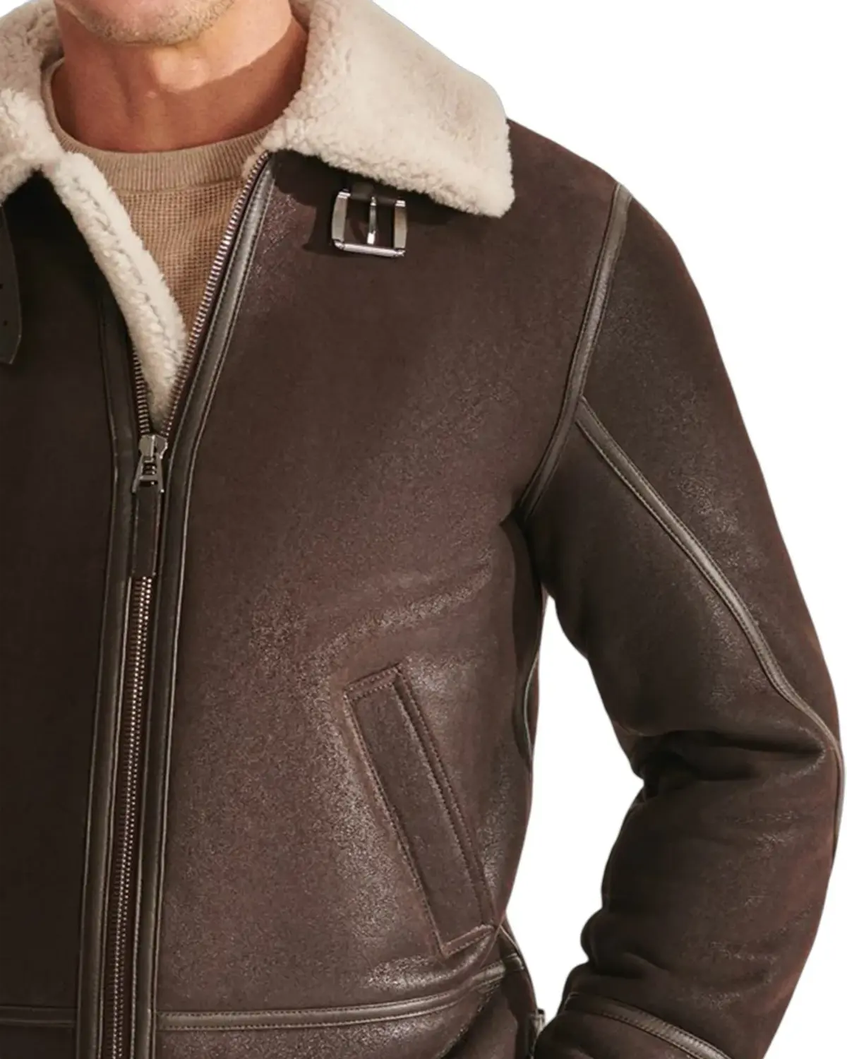 Mens Chocolate Brown Shearling Leather Jacket | Elite