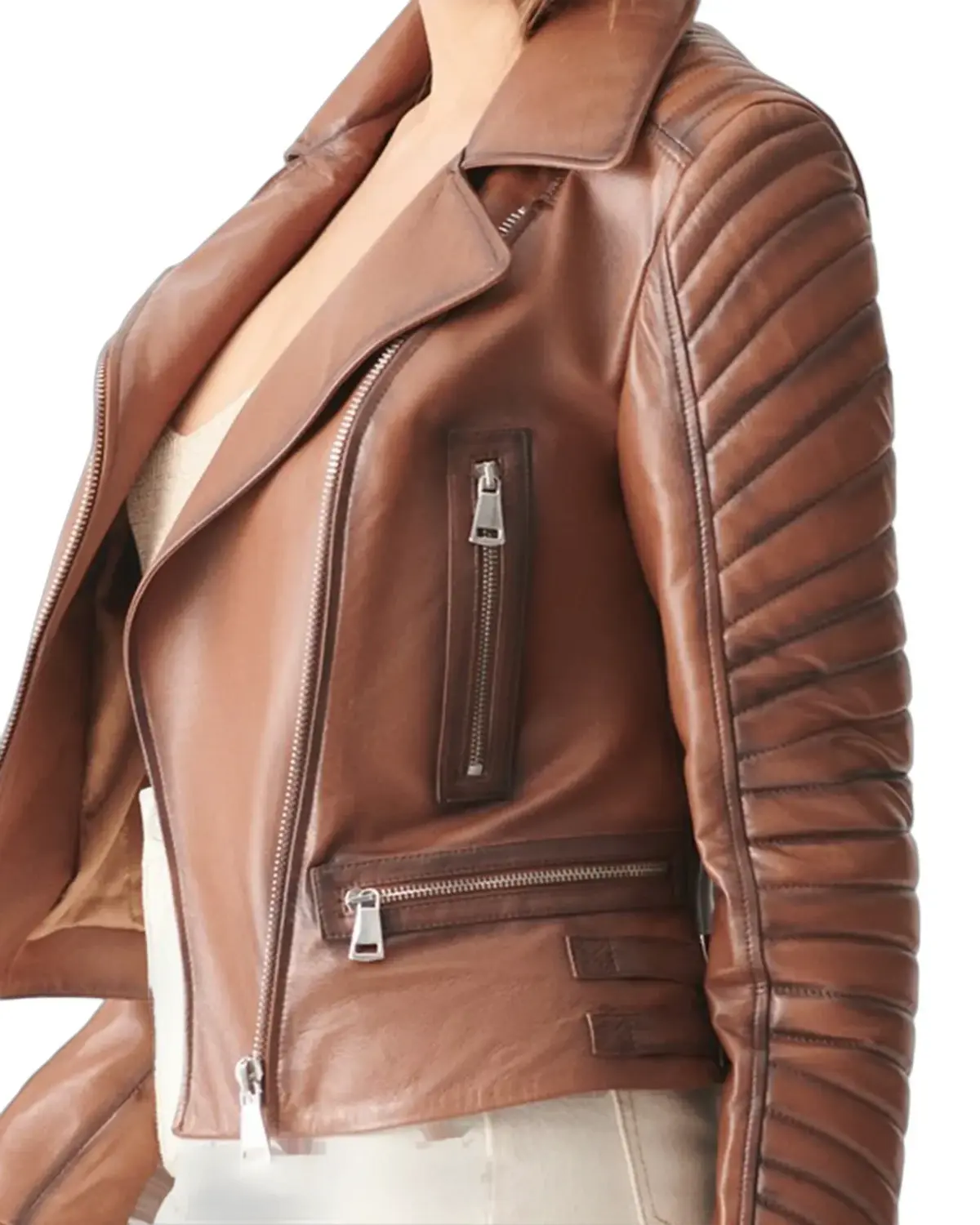 Womens Padded Brown Biker Leather Jacket | Elite Jacket