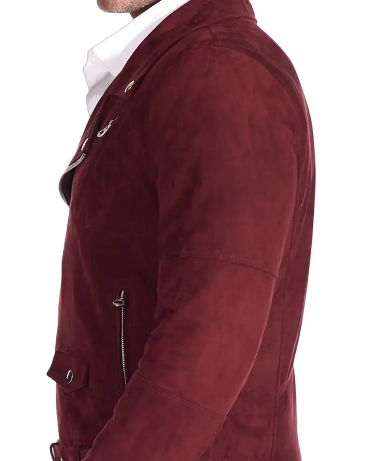 Mens Deep Maroon Suede Leather Jacket For Man 