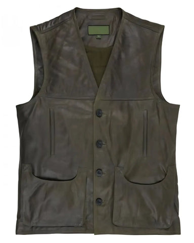 Mens Green Leather Gilet Vest | Elite Jacket