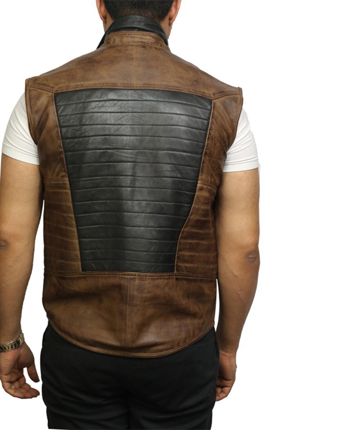 Elite Men's Black and Brown Body Warmer Leather Vest