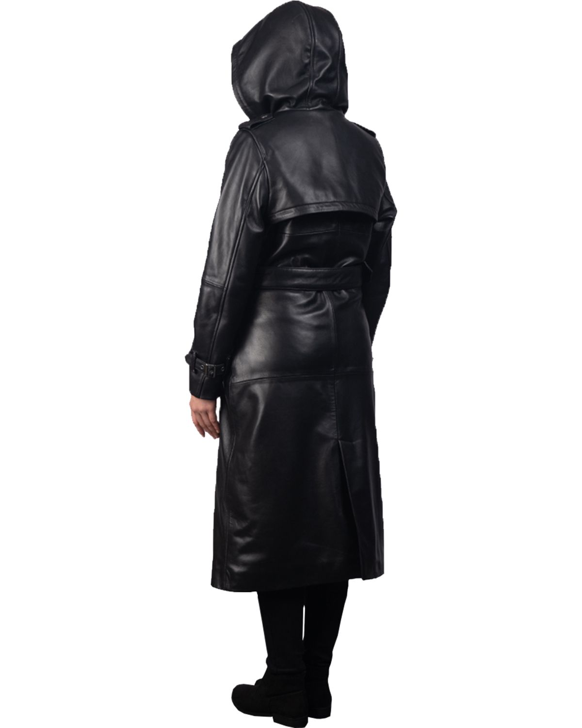 Long Hooded Real Leather Trench Coat For Women | Elite Jacket