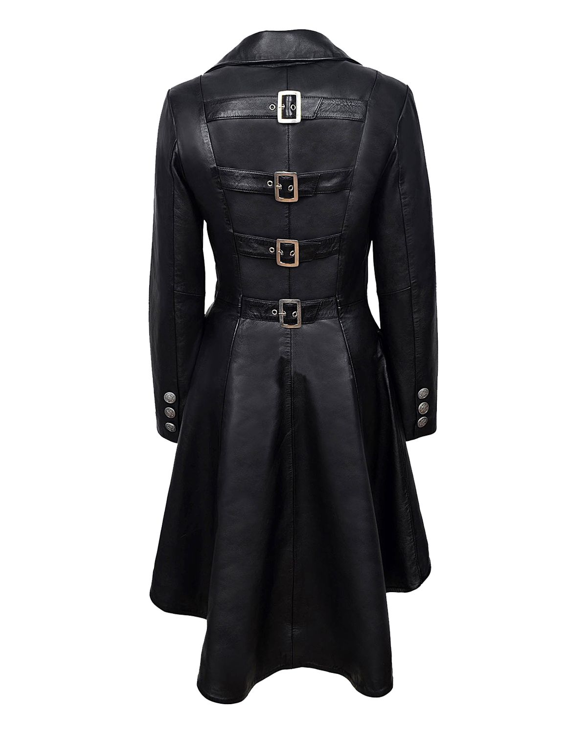 Elite Women's Back Buckle Real Leather Long Gothic Coat