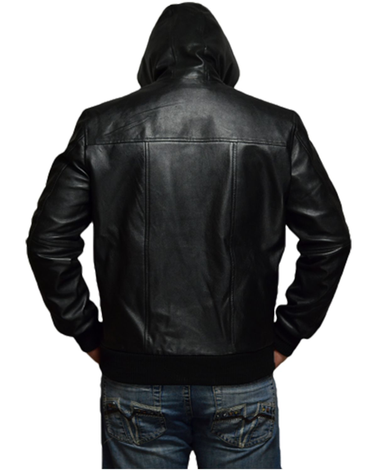Elite Men's Hooded Black Biker Real Sheepskin Leather Jacket
