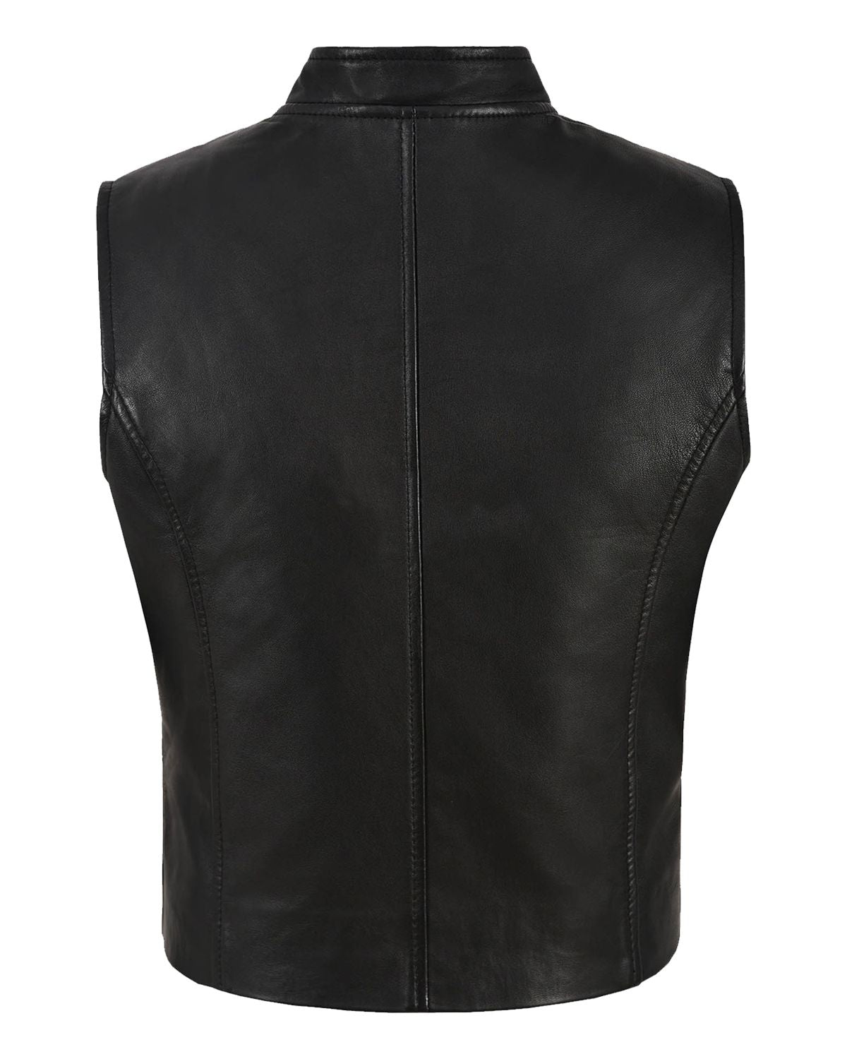 Womens Black Real Sheepskin Leather Biker Vest | Elite Jacket