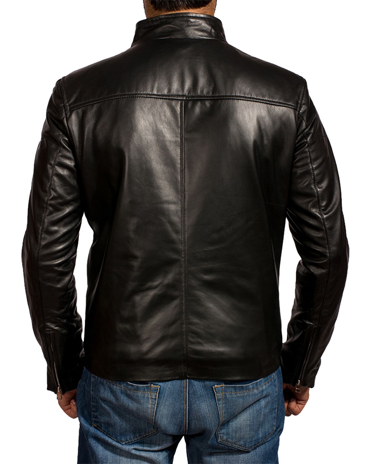 Elite Men's Creame Stripes Black Biker Leather Jacket