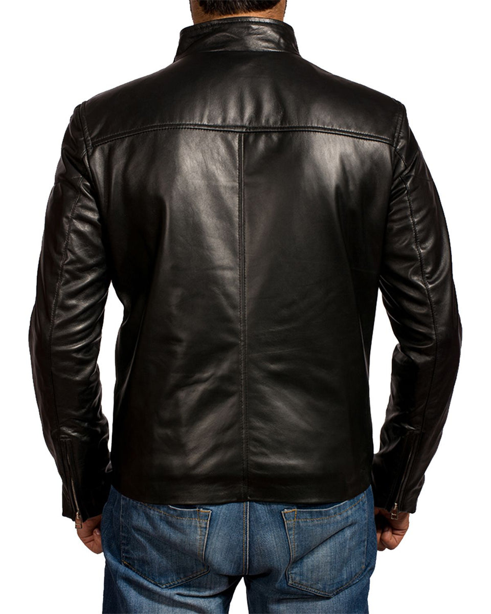 Creame Stripes Black Biker Leather Jacket | Elite Jacket