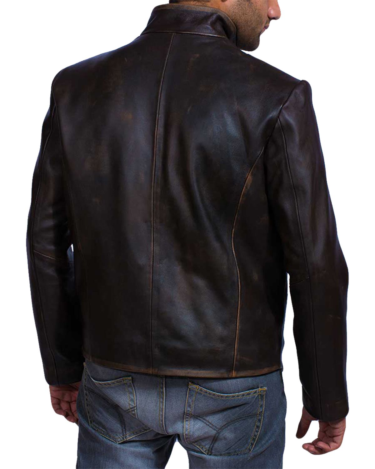 Elite Men's Distressed Darkish Brown Biker Style Leather Jacket