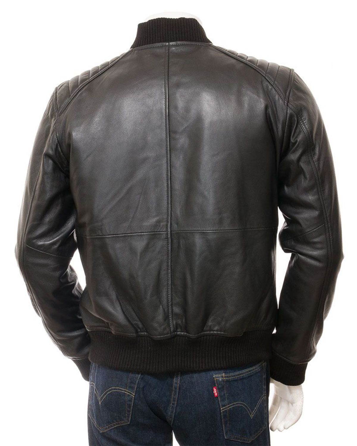 Elite Men's Black Quilted Shoulder Bomber Leather Jacket