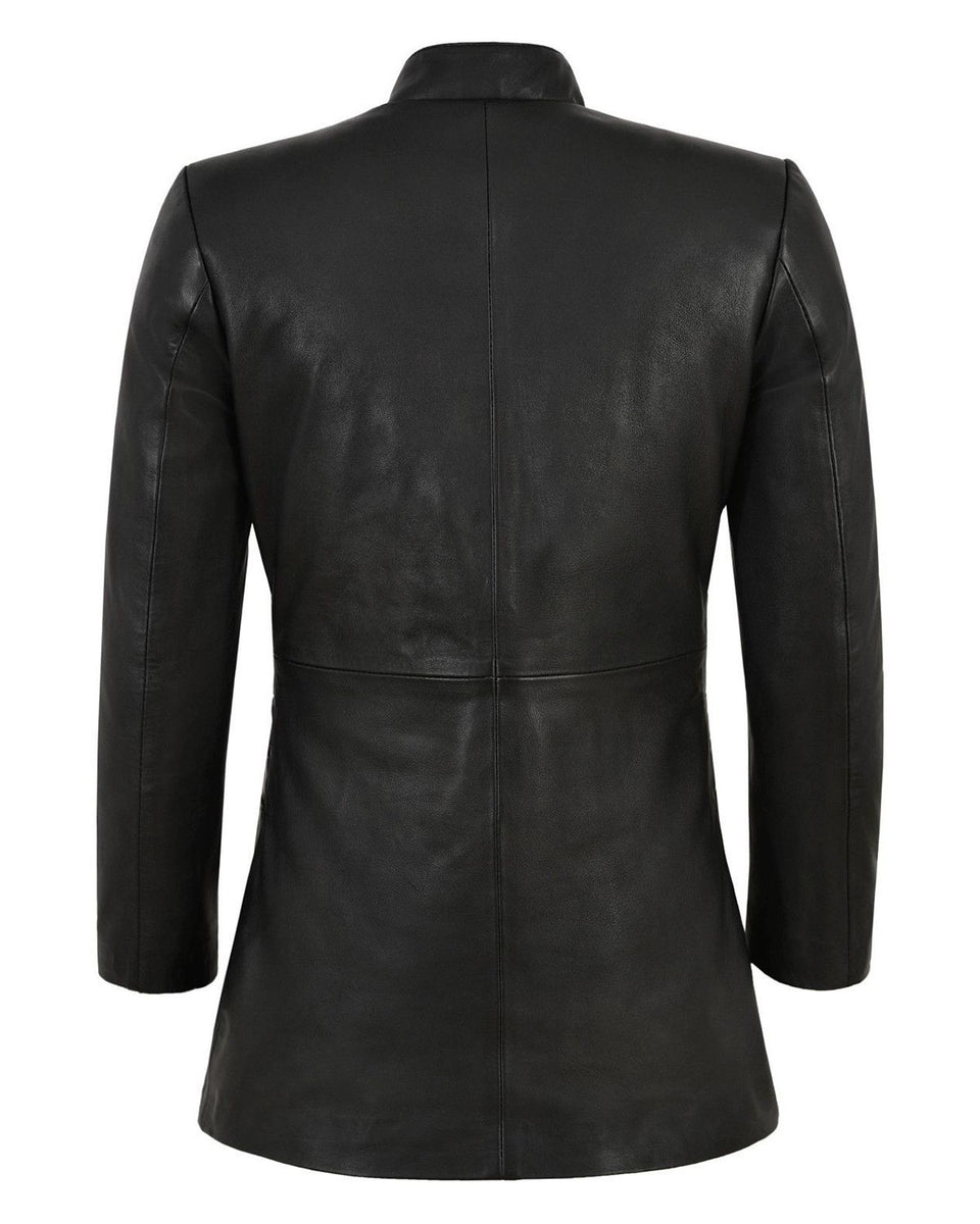 Womens 3/4 Black Long Leather Jacket | Elite Jacket