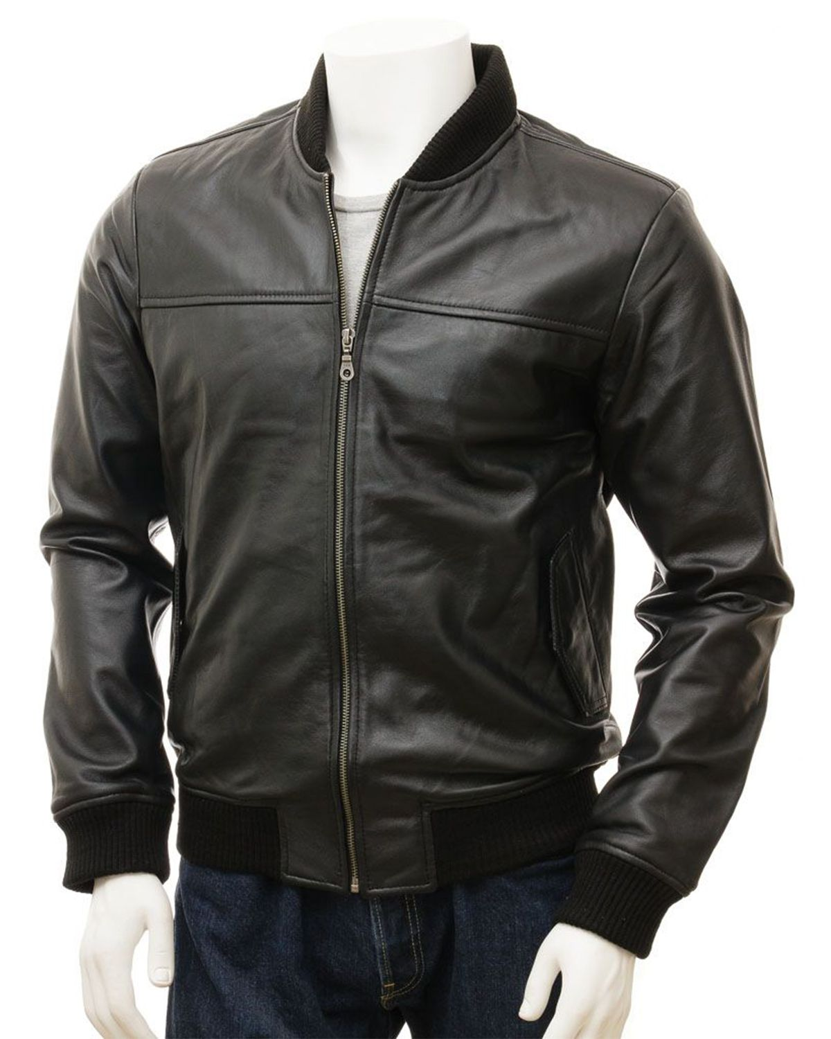 Elite Men's Black Classic Leather Bomber Jacket