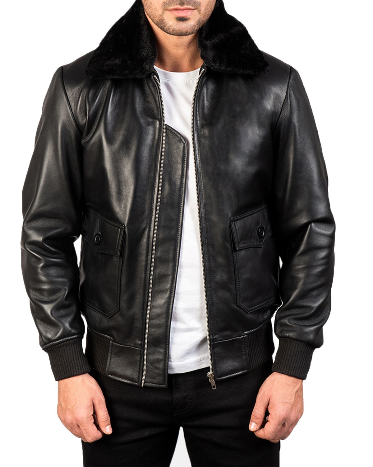 G-1 Bomber Brown Leather Jacket With White Fur | Elite Jacket