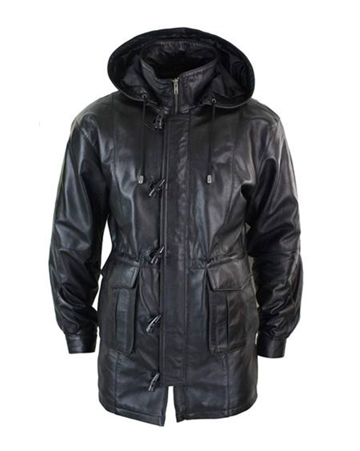 Elite Men's Detachable Hooded 3/4 Long Black Duffle Coat