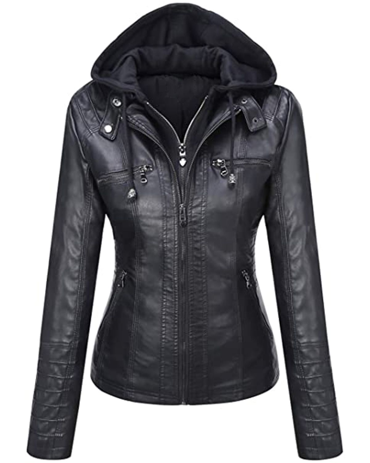 Elite Women's Removable Hood Slim Fit Biker Real Leather Jacket