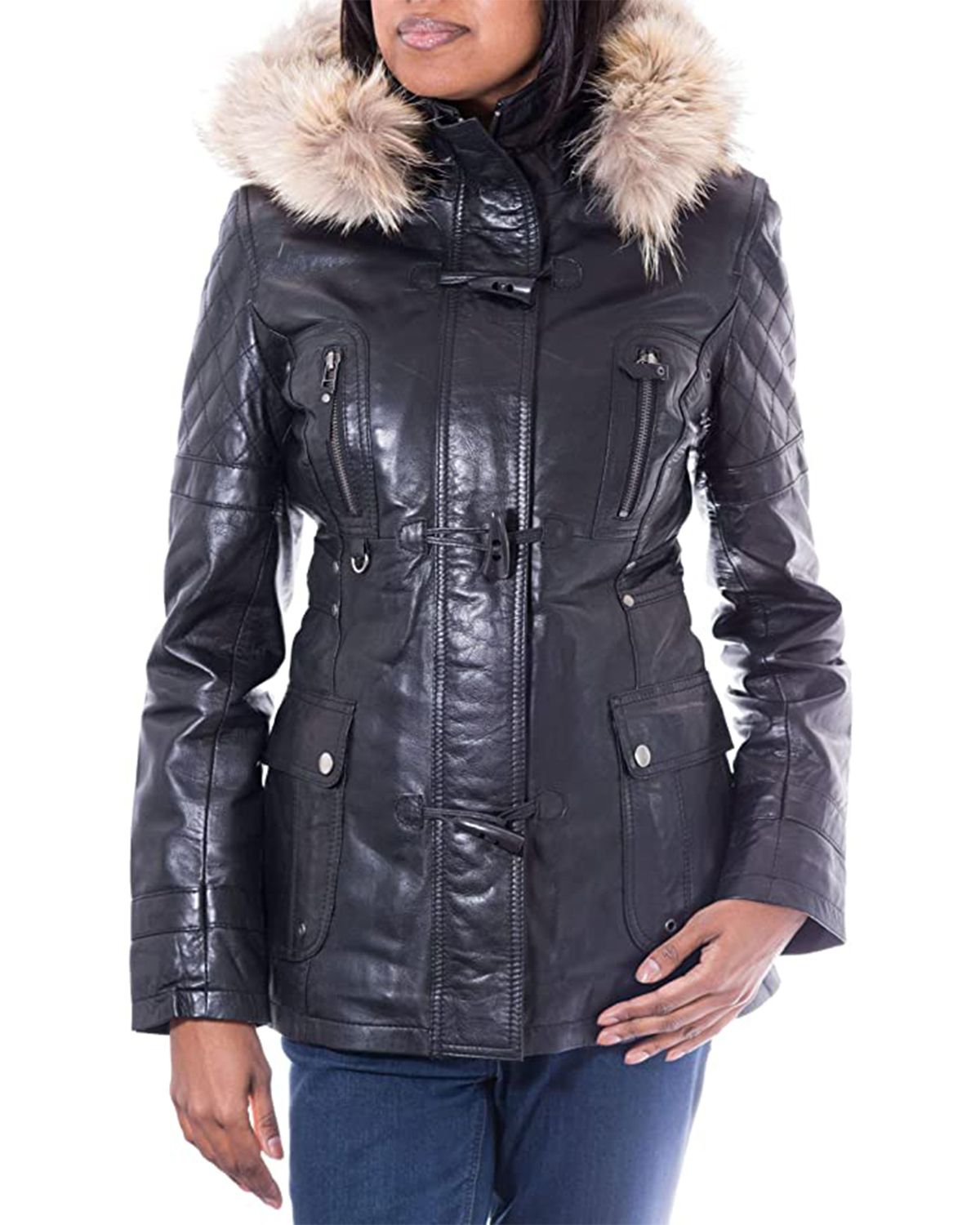Elite Women's Detachable Hooded Fur Collar Duffle Coat