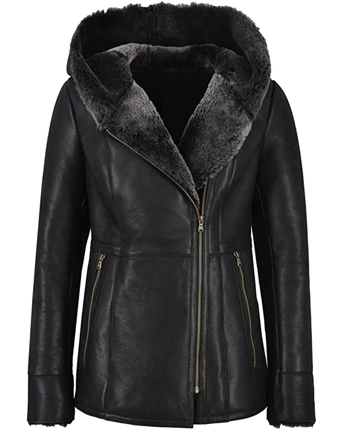 Womens Hooded Fur Shearling Long Jacket | Elite Jacket