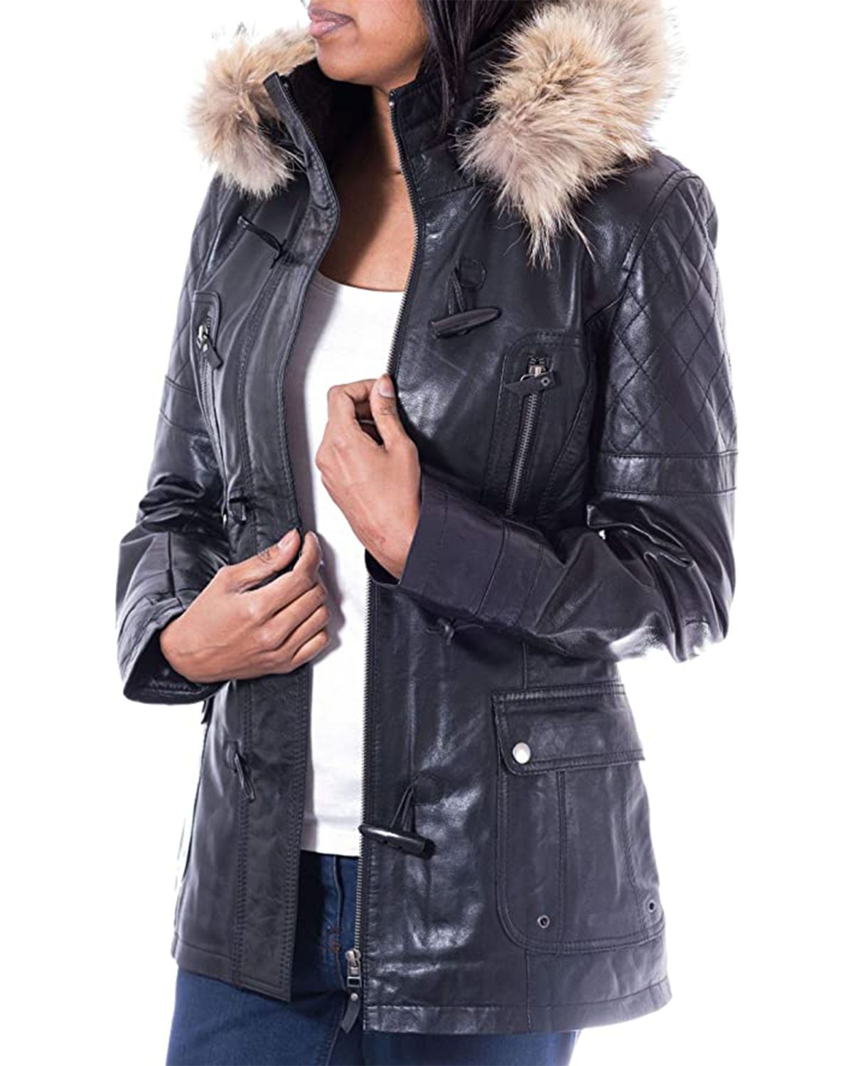 Detachable Hooded Fur Duffle Coat For Women | Elite Jacket