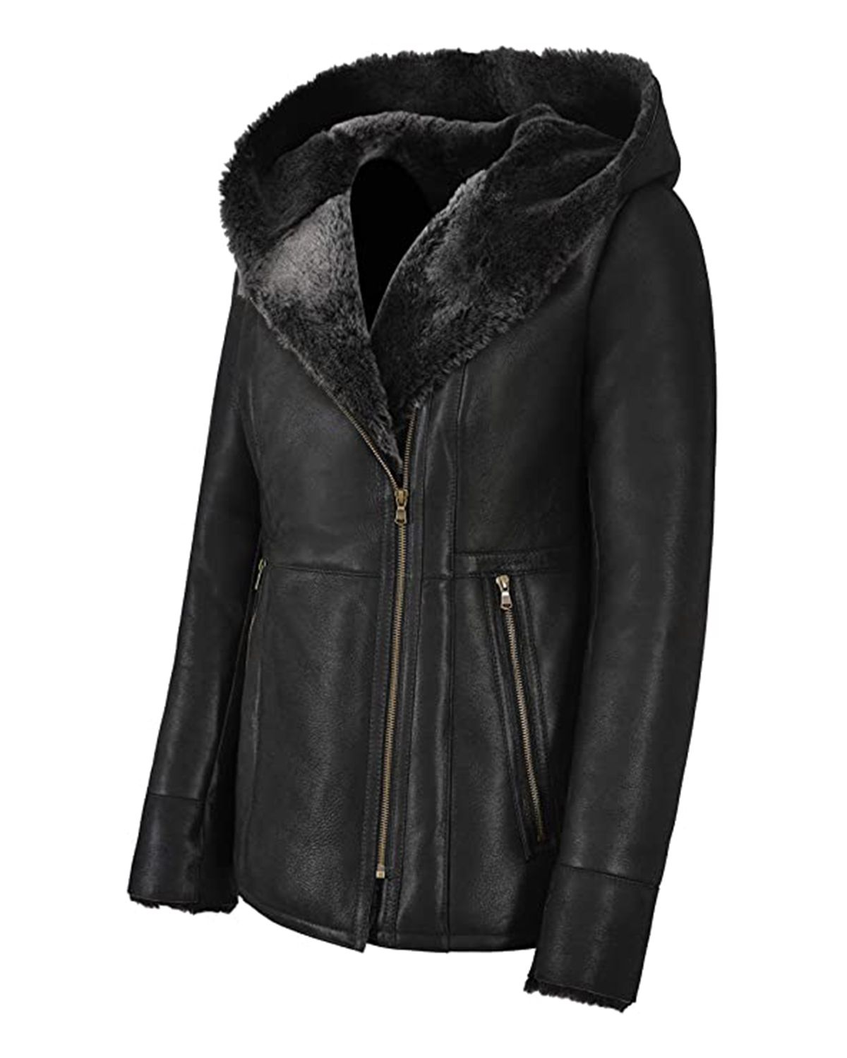 Womens Hooded Fur Shearling Long Jacket | Elite Jacket