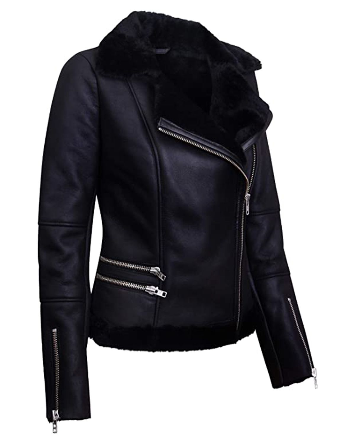 Fur Collar Black Biker Aviator Style Leather Jacket | Elite Jacket