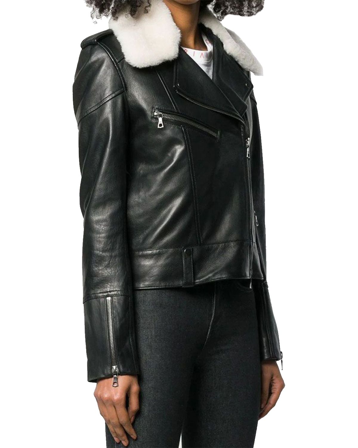 Womens Fur Black Aviator Bikers Leather Jacket | Elite Jacket