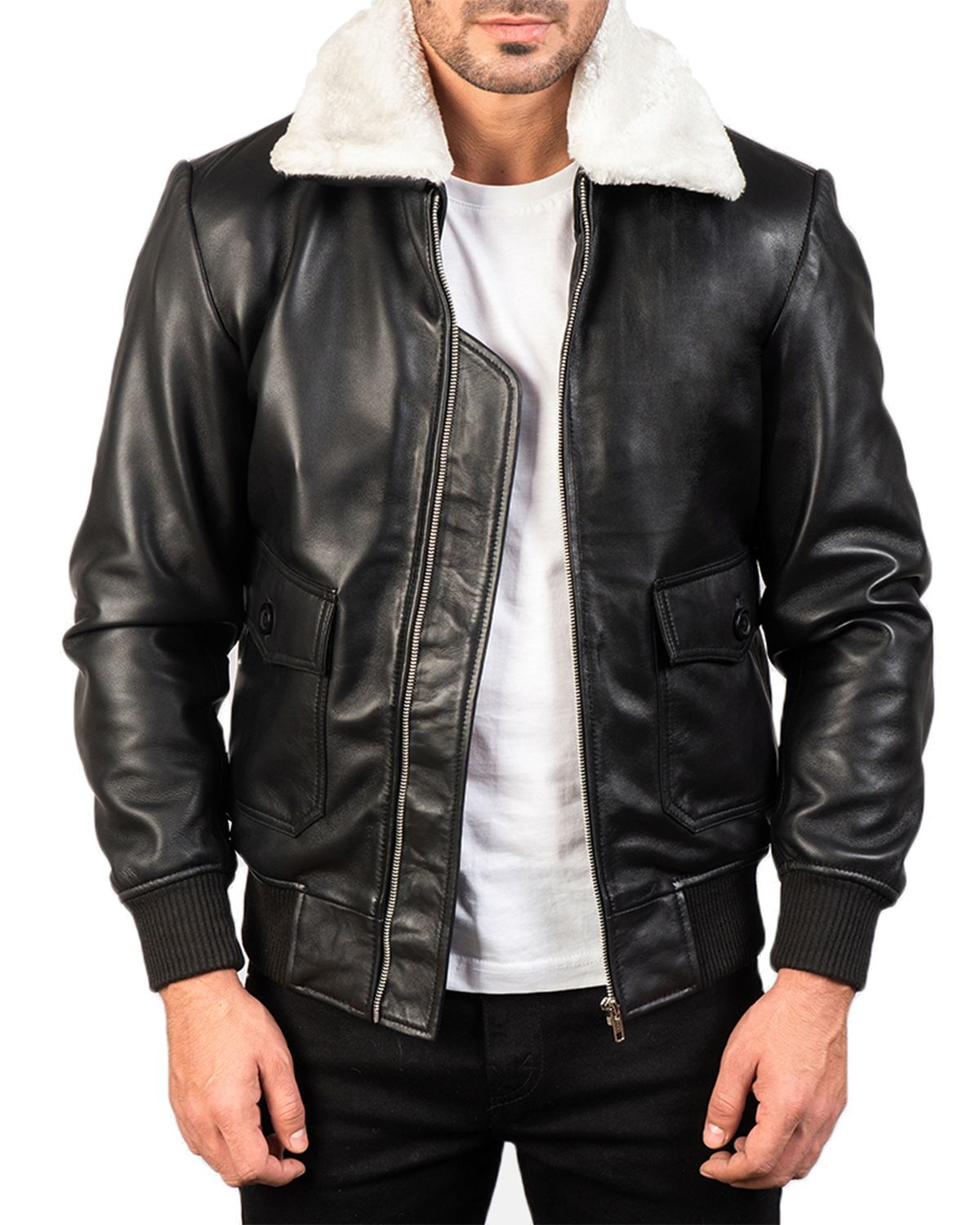 G-1 Bomber Brown Leather Jacket With White Fur | Elite Jacket