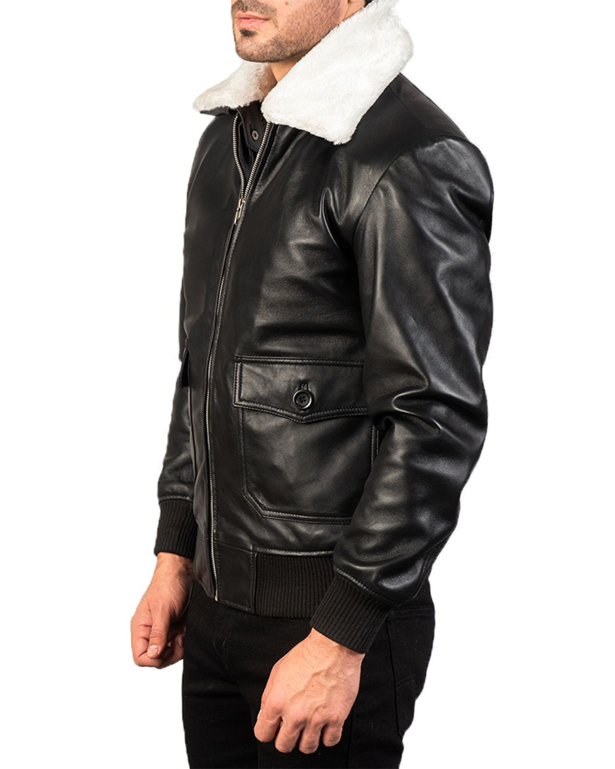 G-1 Bomber Brown Leather Jacket With White Fur | Elite Jacket