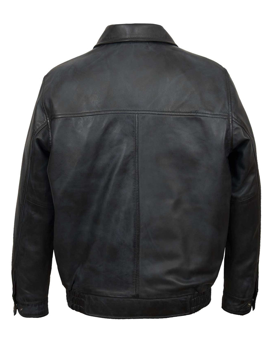 Mens Blue Leather Blouson Jacket | Elite jacket – Elite Jacket