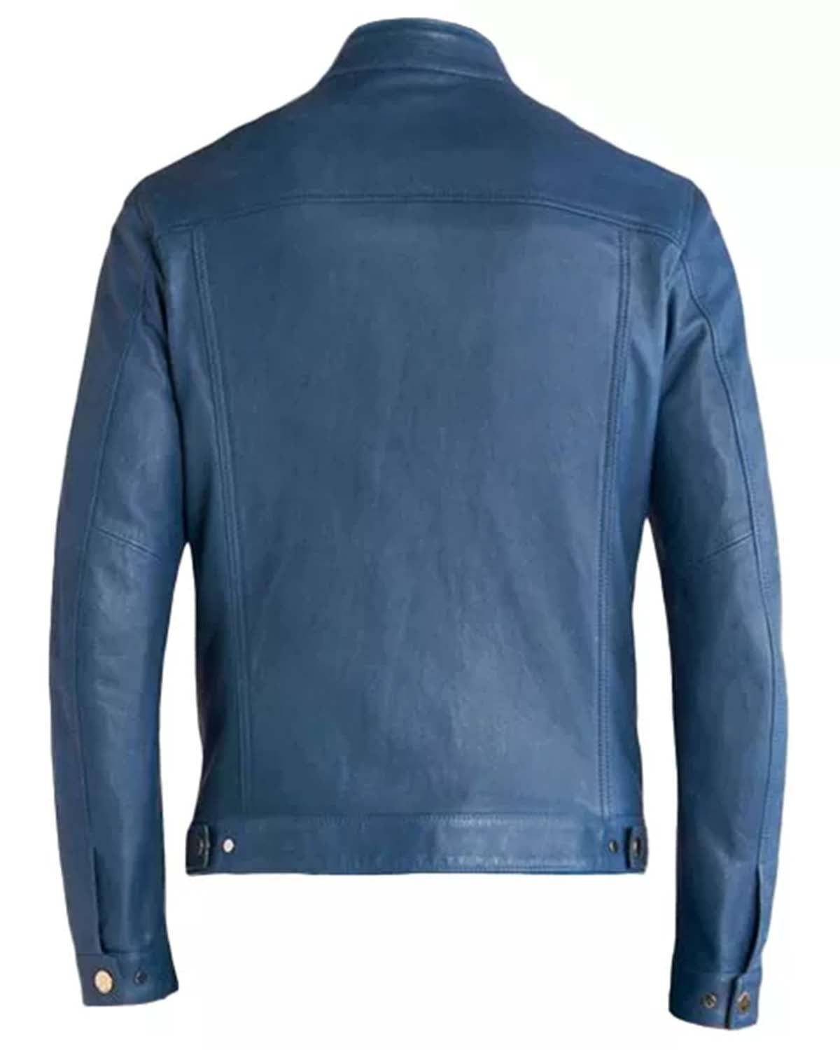 Elite Mens Blue Cafe Racer Leather Jacket
