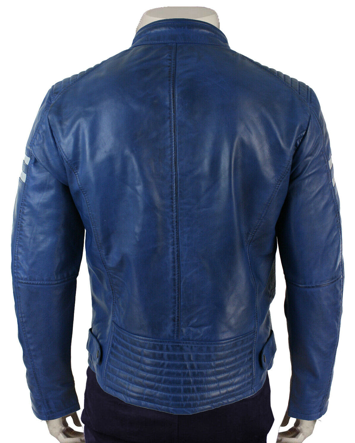 Elite Mens Cafe Racer Blue biker jacket Leather Motorcycle Jackets