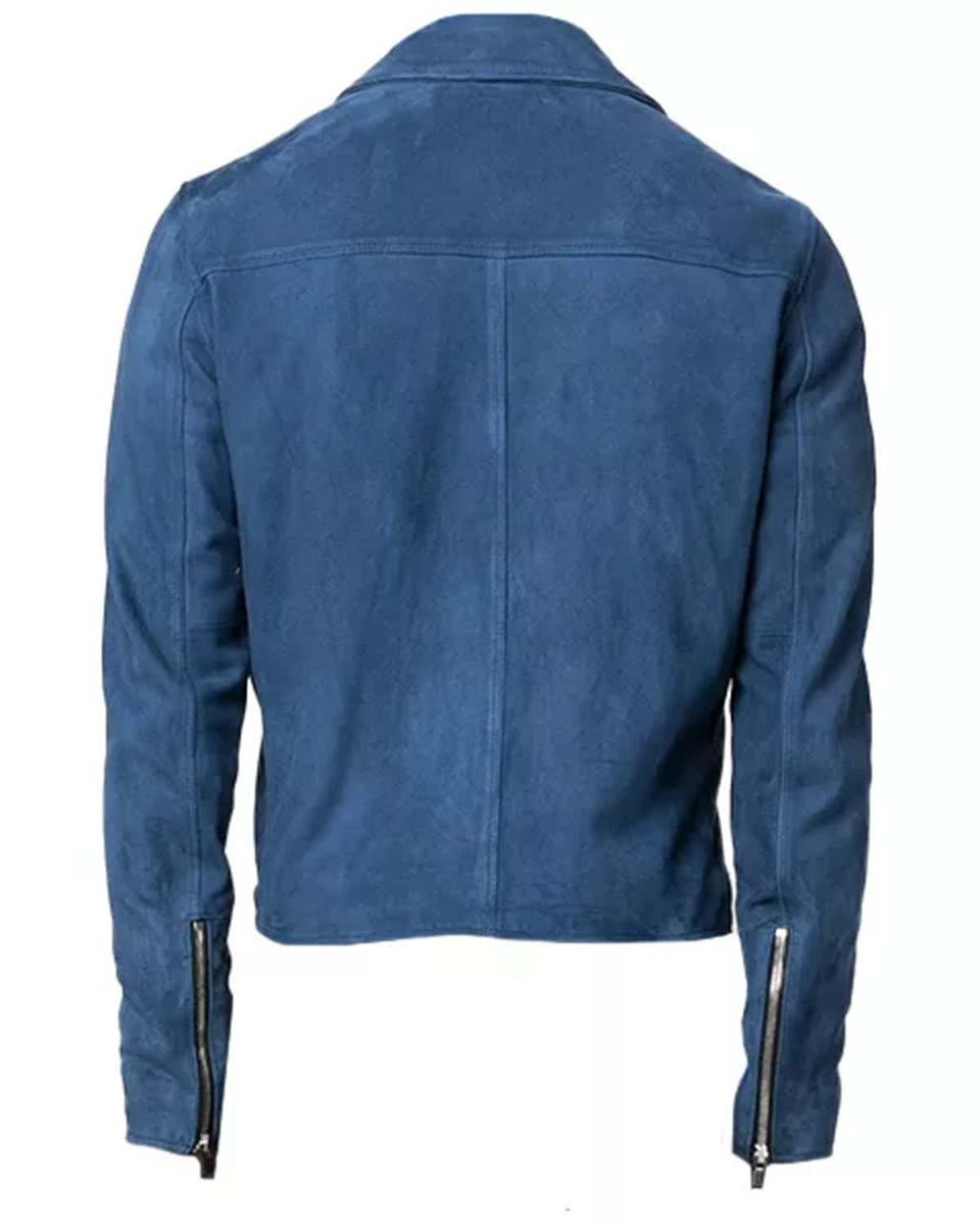 Mens Blue Suede Biker Jacket | Elite Jacket