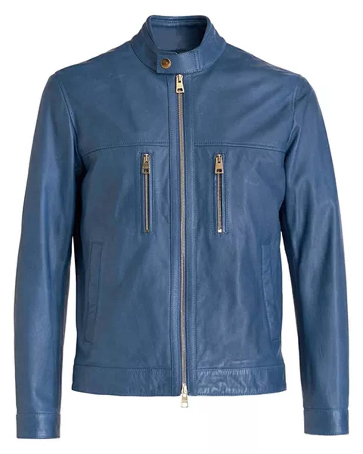 Elite Mens Blue Cafe Racer Leather Jacket
