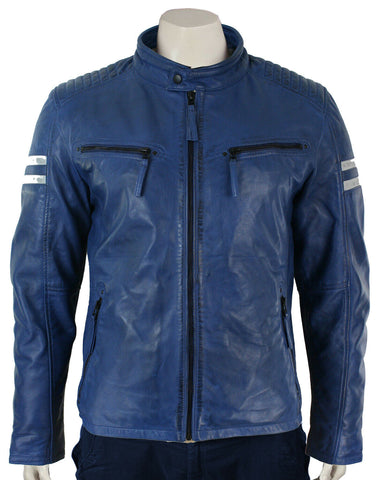 Elite Mens Cafe Racer Blue biker jacket Leather Motorcycle Jackets