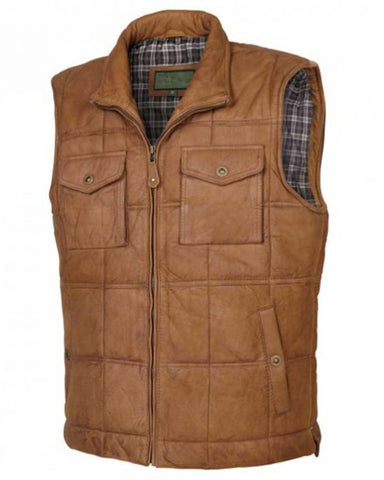 Tan Leather Body Warmer Men Vest Jacket | Elite Jacket