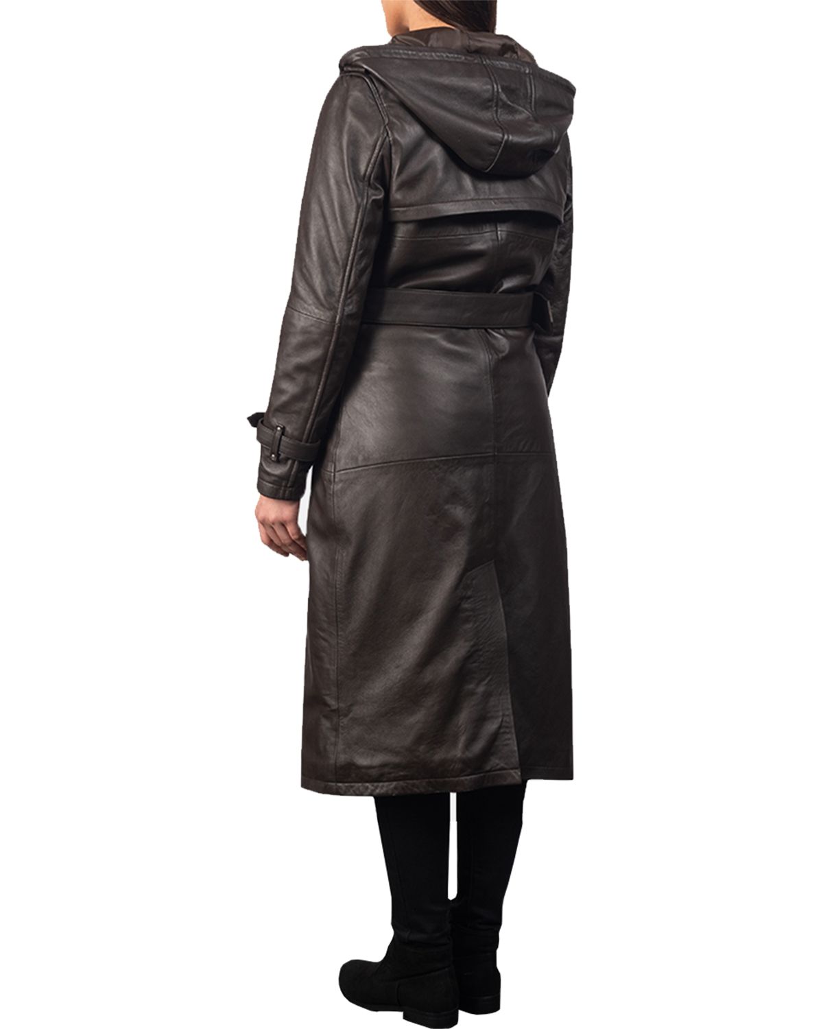 Long Hooded Real Leather Trench Coat For Women | Elite Jacket